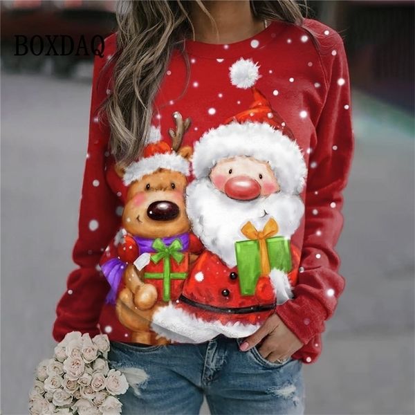 

women's hoodies sweatshirts cartoon christmas party for women winter pullover long sleeve fashion hoodie casual loose x-mas santa claus, Black