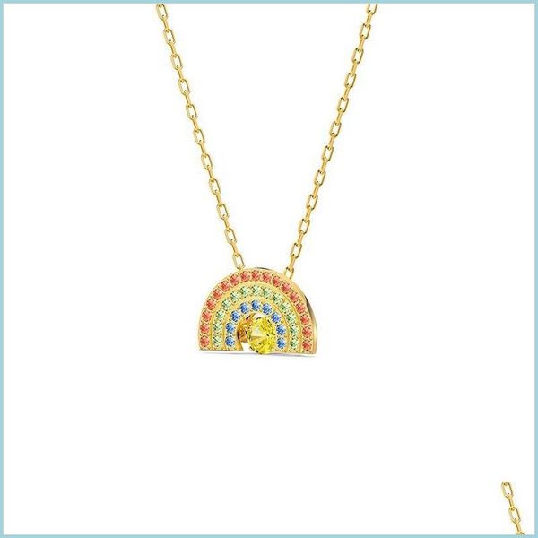 

pendant necklaces pure 925 sier collier collares half round rainbow micro pave cz fashion filled bohemia style women girls necklace d dhqkc, Silver