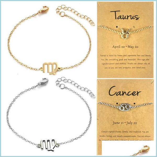 

charm bracelets 12 constellations charm bracelets with card zodiac horoscope pattern chain bracelet fashion jewelry gifts for women 2 dhz3f, Golden;silver