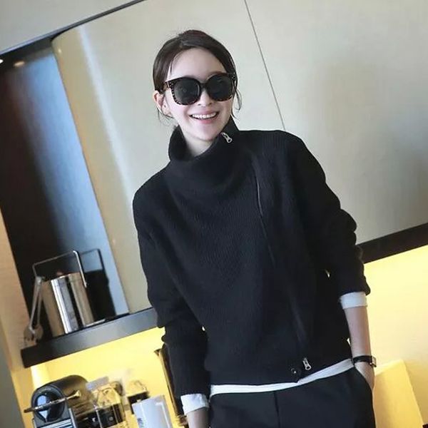 

women's knits tees zipper turtleneck cardigan women autumn knitted jacket casual loose long sleeve warm winter cashmere sweater coat ou, White