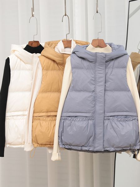 

women's vests janveny winter short hooded vest 90 white duck down women ultra light thin gilet lightweight casual waistcoat female park, Black;white