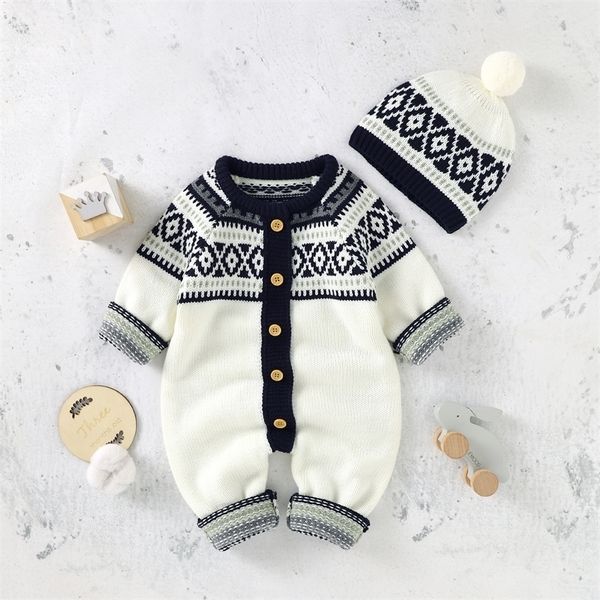 

rompers baby rompers long sleeve infant boys girls jumpsuits caps outfits clothes autumn winter knitted born toddler sweaters costume 221007, Blue