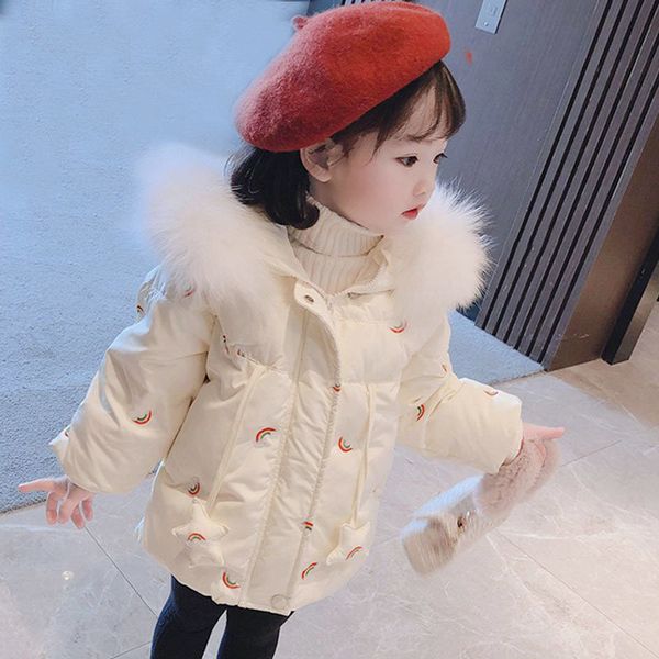 

down coat girls fur collar thicken warm hooded white duck korean style foreign flavor winter outerwear 2 7 t 221007, Blue;gray