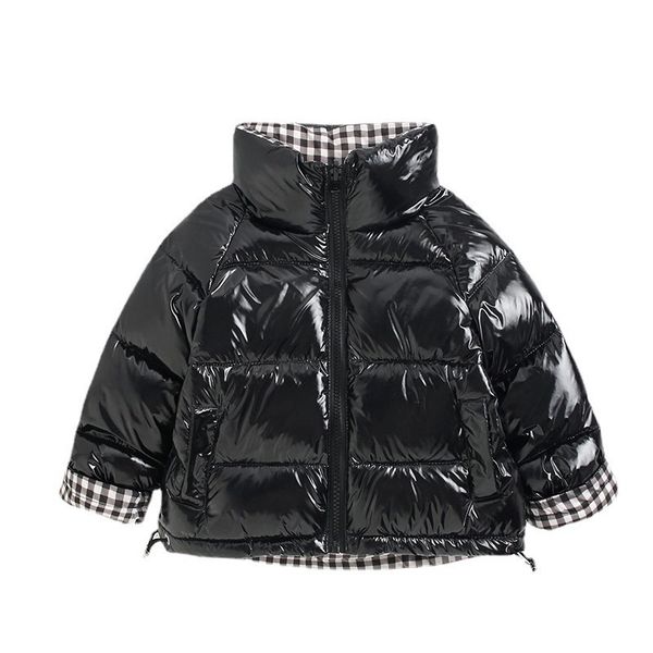 

down coat children winter white duck jackets boys and girl short shiny double side wear thick warm plaid parkas 221007, Blue;gray