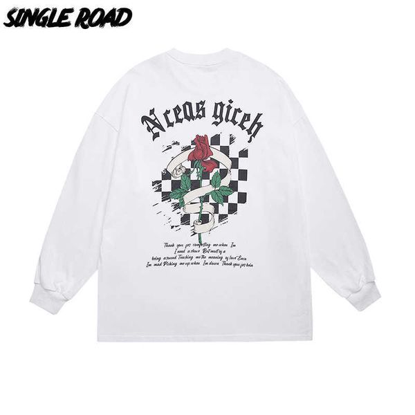 

men's t-shirts single road mens oversized t-shirt men 2022 graphic elastic shrink cuffs cotton long sleeve hip hop streetwear harajuku, White;black