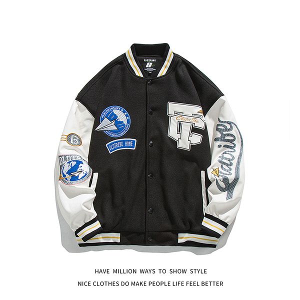 

men's jackets men's jackets embroidery blue bomber jacket men vintage leather sleeve varsity baseball coats women oversize letterm, Black;brown
