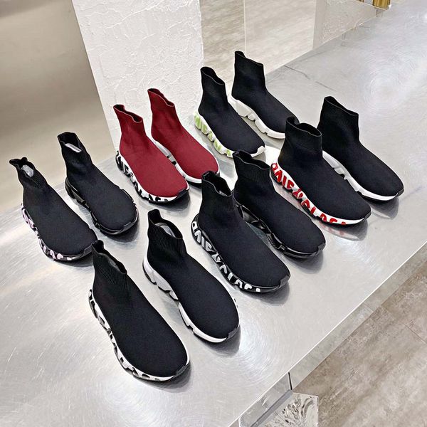 

casual shoes designer sock laceup speed runner trainer  sneakers luxury women men fashion socks speeds sneaker platform stretch knit laceu, Black