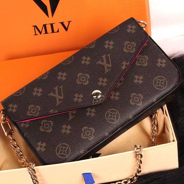 

multi felicie pochette 3in1 designer women chain bags wallet messenger leather handbags shoulder flower purse crossbody bag with box and dus
