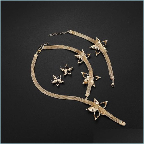 

wedding jewelry sets new african dubai gold nigerian crystal flower necklace earrings ring bracelet italian wedding accessories jewel dhzwc, Slivery;golden