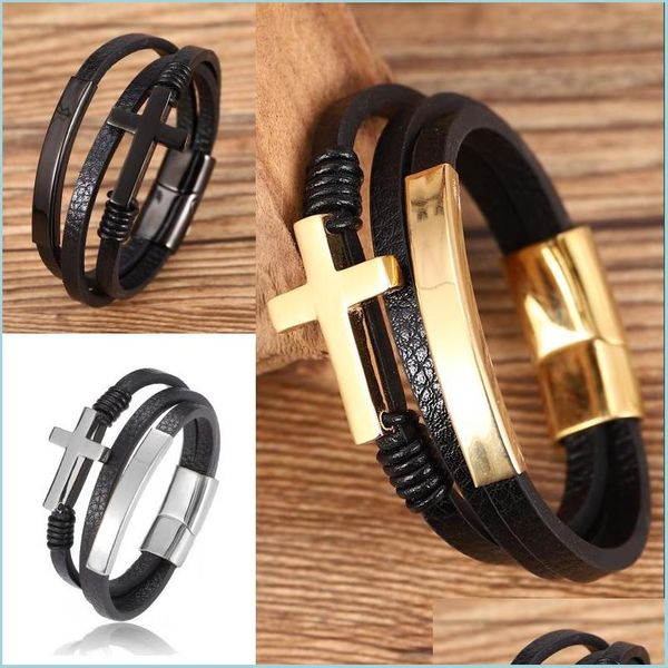 

charm bracelets punk fashion bangles black cross initial stainless steel woven handmade leather bracelet charms golden mens letter je dhdvs, Golden;silver