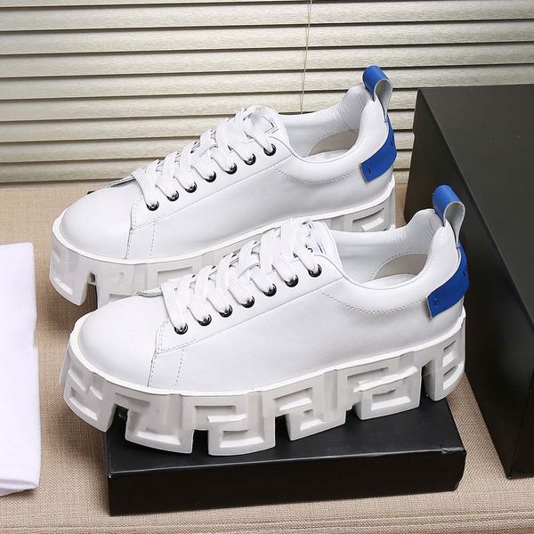 

designer casual shoes greca labyrinth sneakers thick-soled mens shoes leather calfskin platform shoe fashion trainers increased thick bottom, Black