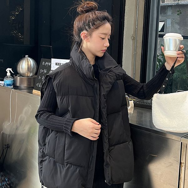

women's vests simple casual cotton vest women's autumn and winter short korean version loose vest jacket trendy 221007, Black;white