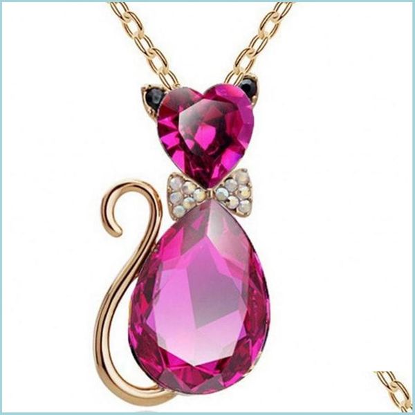 

pendant necklaces pretty crystal cat necklace women clavicle pendant chain austrian necklaces 135 m2 drop delivery 2021 jewelry pendan dhldf, Silver