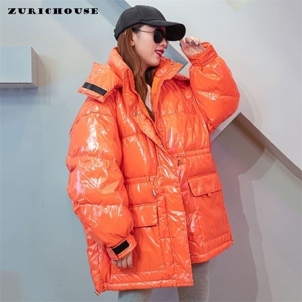 

women's down parkas oversized women's down jacket hooded parka fashion glossy waterproof candy colors warm 90% white duck down coa, Black