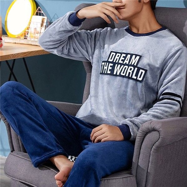 

men's sleepwear autumn winter cotton pajamas letter cartoon cartoon pajama sets casual sleep lounge pyjamas plus size soft pjs 221007, Black;brown