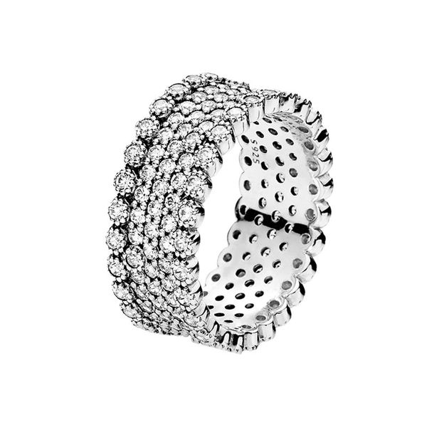 

women girls full cz diamond band ring 925 sterling silver wedding jewelry with original box for pandora sparkling engagement gift rings, Slivery;golden