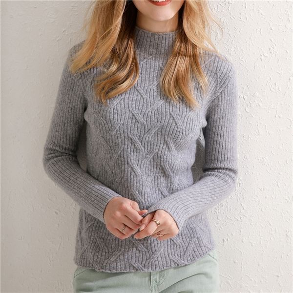 

women's knits tees 100 pure wool style pullover women's halfhigh cashmere sweater slim warm sweater coat autumn and winter 221007, White