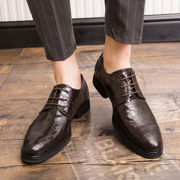 

luxury vegan brogue leather oxford shoes plaid pointed toe one stirrup men's fashion formal casual shoes multi sizes 38-47, Black