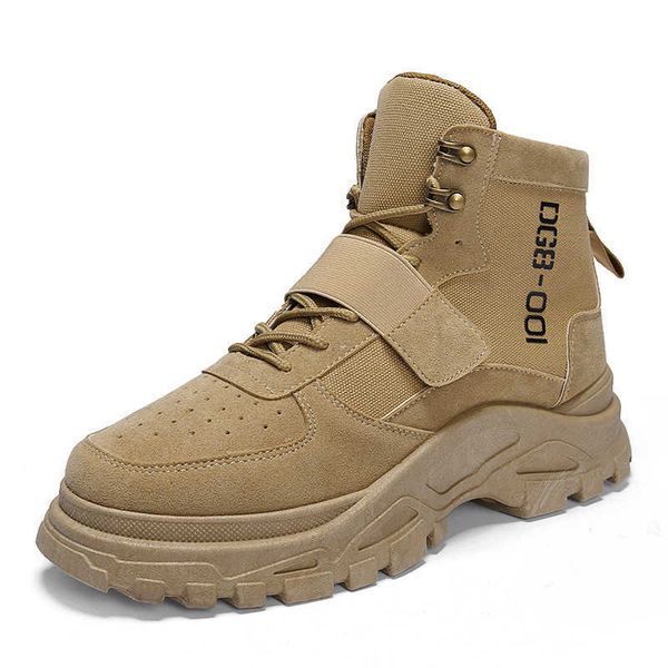 

2021 high-men boots autumn new breathable ankle male lace up slip booties desert casual tooling shoes 39-44, Black