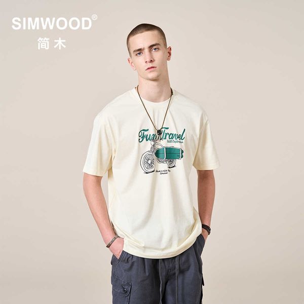 

men's t-shirts simwood 2022 summer new t-shirts men cotton breathable oversize motorcycle print tees plus size brand clothing t221006, White;black