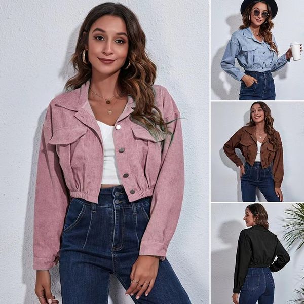 

women jackets long sleeve v-neck outerwear lapel neck streetwear single breasted solid color coat, Black;brown