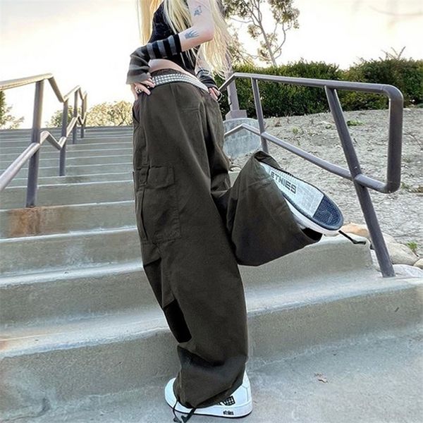 

women's pants capris women y2k cargo casual hippie joggers trousers solid drawstring low waist loose streetwear punk baggy wide leg swe, Black;white