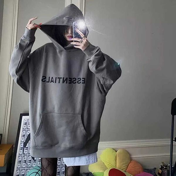 

classic trendy sweatshirts essential double thread plush hoodie women's ins american fashion brand high street casual loose, Black