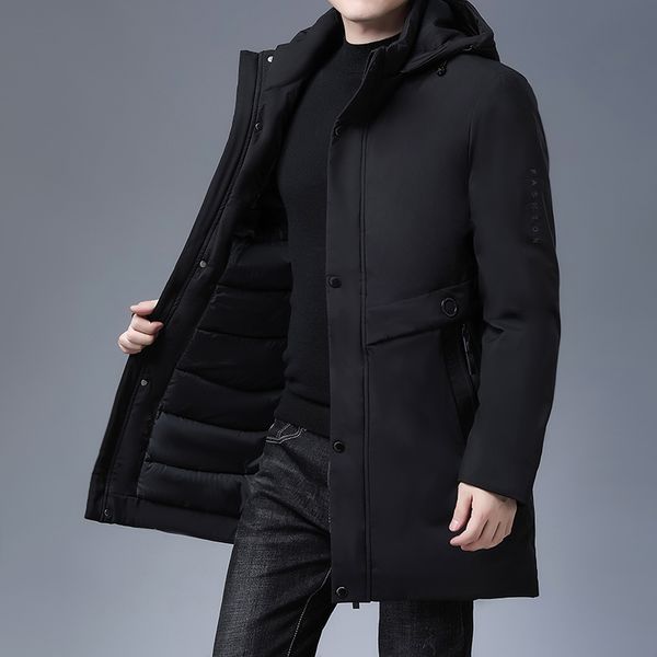 

men's down parkas men winter thick warm men long parka padded brand men's fashion casual with hood windbreaker coats 221006, Black