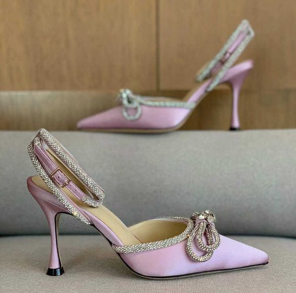 

bow shoes high heel sandals women 's slippers dress shoe black green satin double-deck crystal rhinestone evening dres 90mm luxury desi