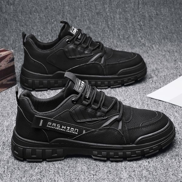 

dress shoes men's leather boots male spring autumn casual motorcycle ankle botas hombre men lace up platform man fashion 221007, Black