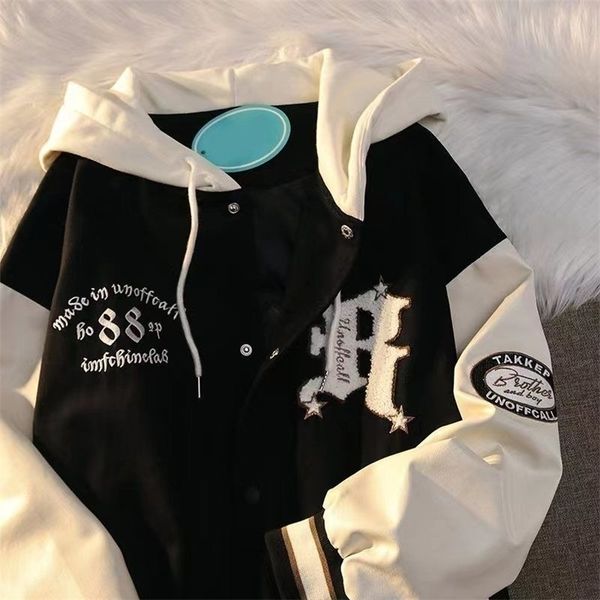 

men's jackets men's spring and autumn red hooded sweater embroidered thin retro american couple jacket loose baseball uniform spor, Black;brown