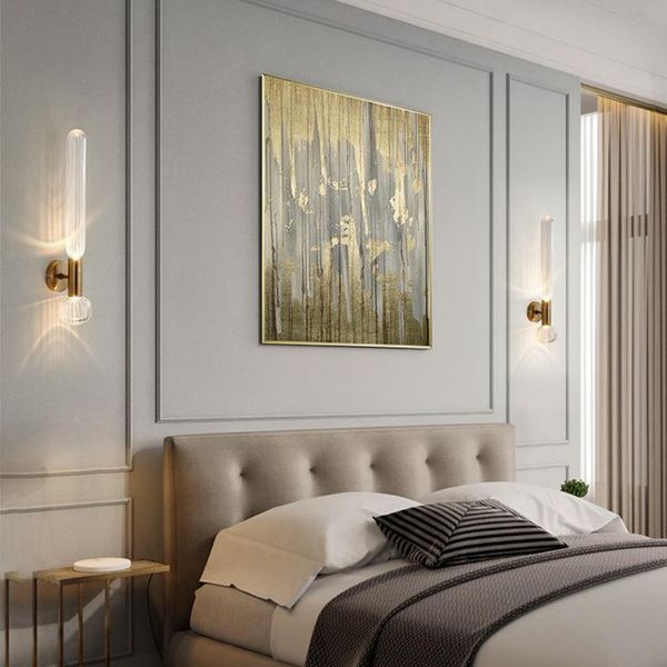 

new modern glass living room wall lamps bedroom restaurant wall light surface mount led bulb gold metal sconce loft decor