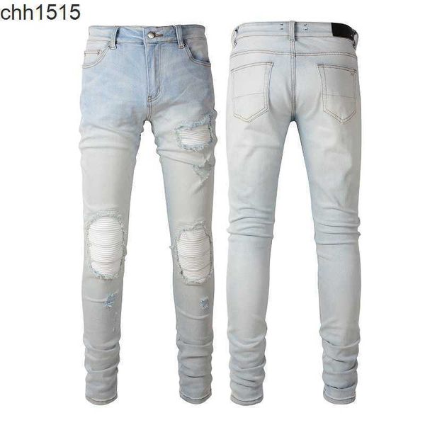 

amirs jeans high street broken patch elastic slim fit jeans male #6624, Blue