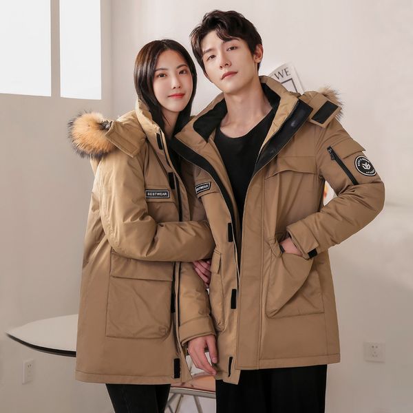 

men's down parkas big with fur collar coed thickwinter keep warm down coats arrivals men'w women casual regular quilted winter jac, Black