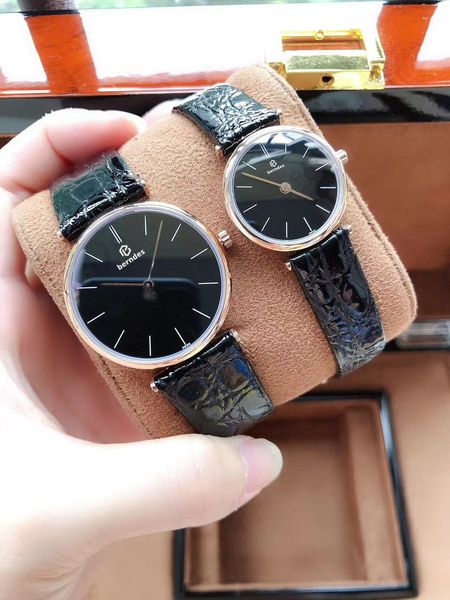 

lovers watch stainless steel manufacturing simple fashion thin design cowhide wristband waterproof, Slivery;golden