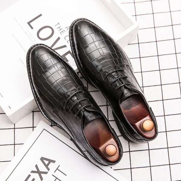 

luxury vegan brogue leather oxford shoes plaid pointed toe one stirrup men's fashion formal casual shoes multiple sizes, Black