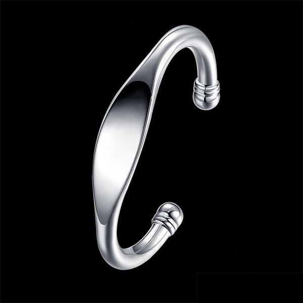 

bangle 925 sterling sier cuff bangle bracelet for women fine jewelry double beads bendable fashion noble style shiny drop delivery 20 dh9fb, Black