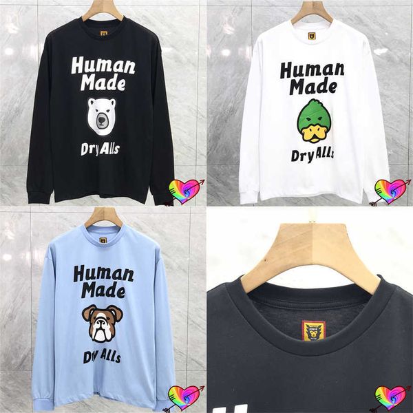 

men's t-shirts 2022 human made long sleeve t shirt men women 1 1 quality tiger dog human made t-shirt cotton duck bear t221007, White;black