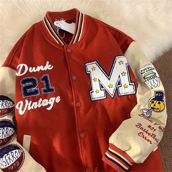 

womens jackets american retro letter embroidery jackets coats womens street hip hop heavy industry baseball uniform couple trend loose jacke, Black;brown