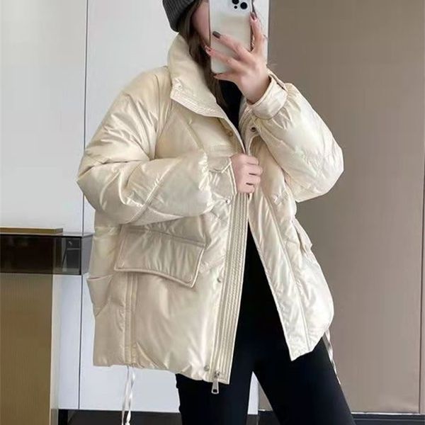 

womens wool blends winter coat women jackets turndown collar parkas warm casual padded female outwear korean fashion black loose 221007
