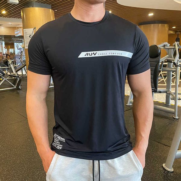 

men's t-shirts mens running sports t shirts gym fitness training spandex summer stretch t-shirt male crossfit bodybuilding tee clothin, White;black
