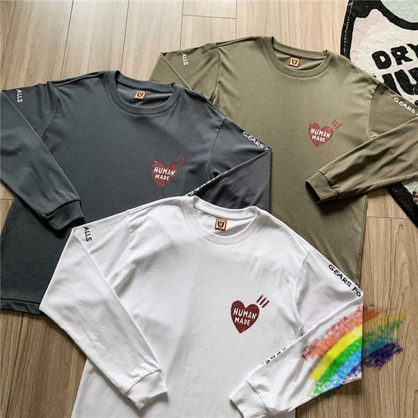 

men's t-shirts new human made t shirt men women t-shirt vintage heart print long sleeve human made printing tee t221007, White;black