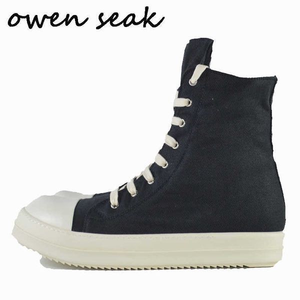 

owen seak men canvas shoes luxury trainers ankle boots lace up sneaker casual women zip high-flats black big size