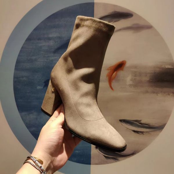 

luxury designer style black round toe ankle boots 100% leather thick heel winter fashion short boots 35-41 with box