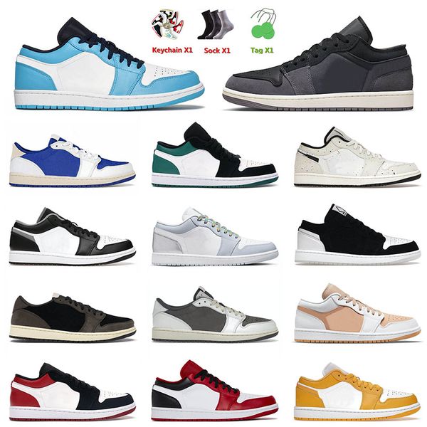 

jumpman 1 1s low basketball shoes unc craft inside out black phantom mystic green tropical twist shadow toe men women tennis athletic sneake, White;red