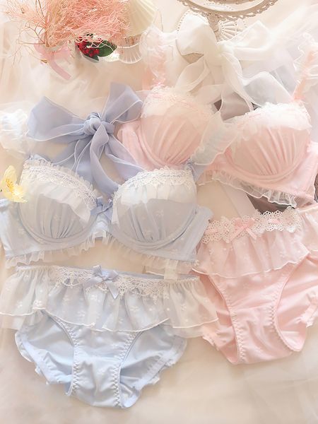 

bras sets hanging neck girl sweet big size underwear set breasts push up women lingerie adjusted and comfortable underwire bra 221006, Red;black