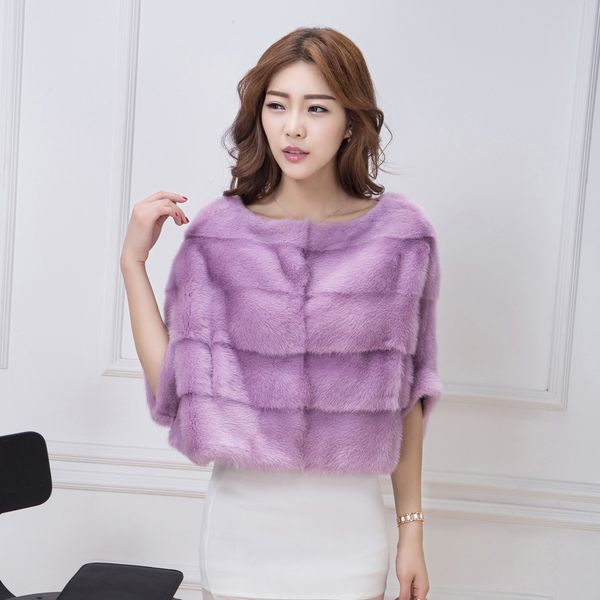

women's fur faux women real mink coat winter warm full pelt jacket 100 natural batwing sleeve female loose striped pullover 221006, Black