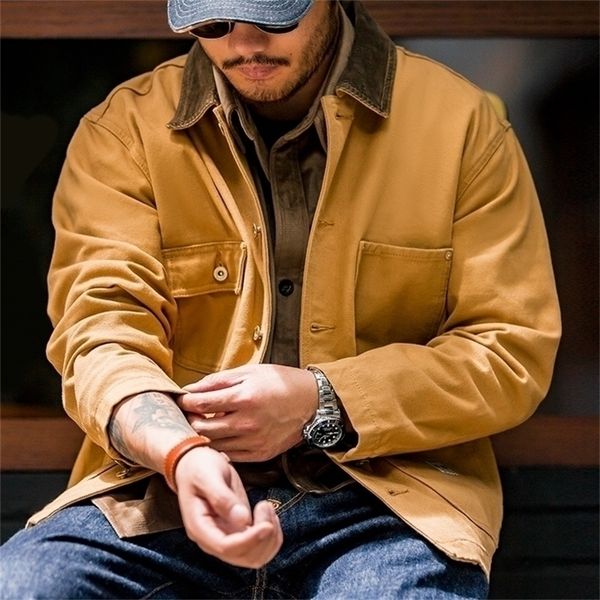 

mens jackets maden american retro heavy michigan canvas jackets multipocket khaki lapel thin coats mens autumn jacket fashion trench coat 22, Black;brown
