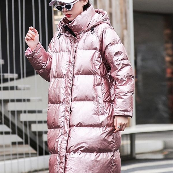 

women's down parkas winter women's coats long hooded parkas fashion glossy warm thicken cotton padded overcoat oversize puffer jac, Black