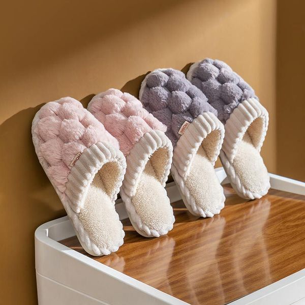 

plush slippers for men and women's household thick soled lovers, Black